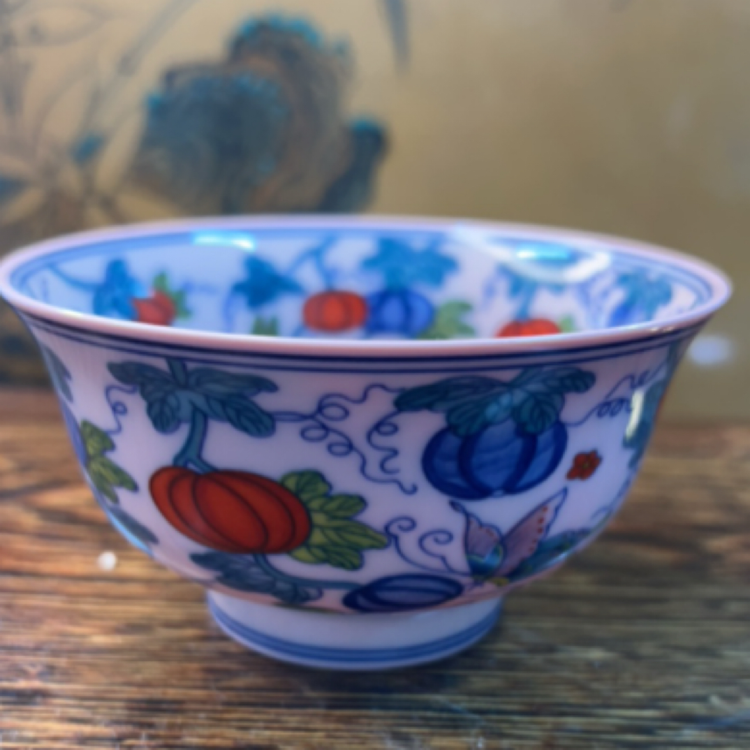 景德镇陶瓷红西西瓜果题材釉下五彩米饭碗口径11cm高6cm