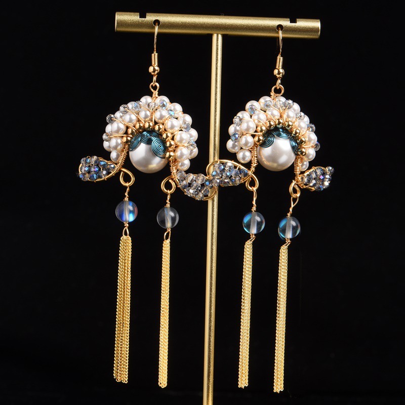 铜合金仿珍珠耳饰 刀马旦樊梨花耳饰耳环过年送闺蜜气质手工时尚