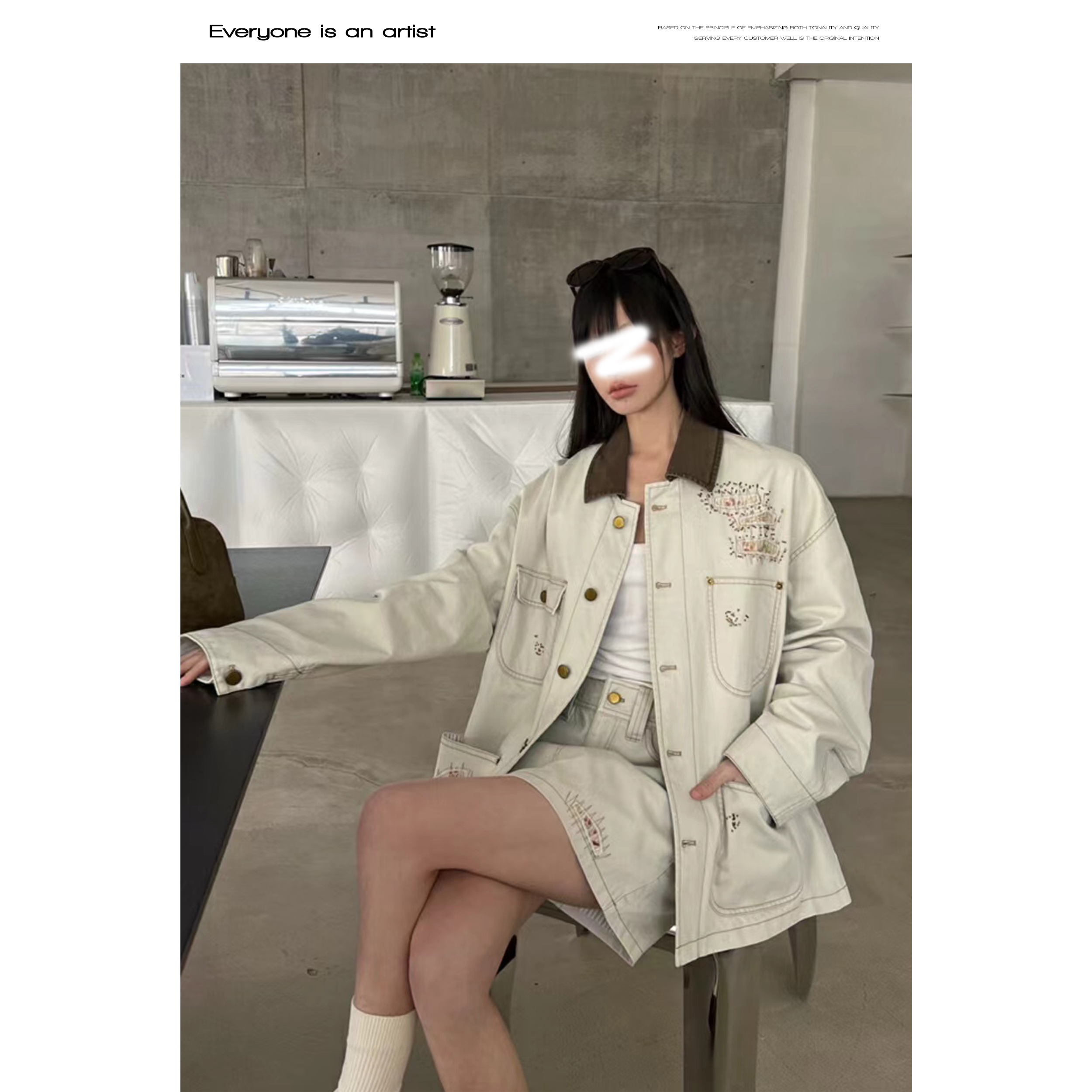 61589【外套】撞色翻领钉珠外套宽松百搭设计感