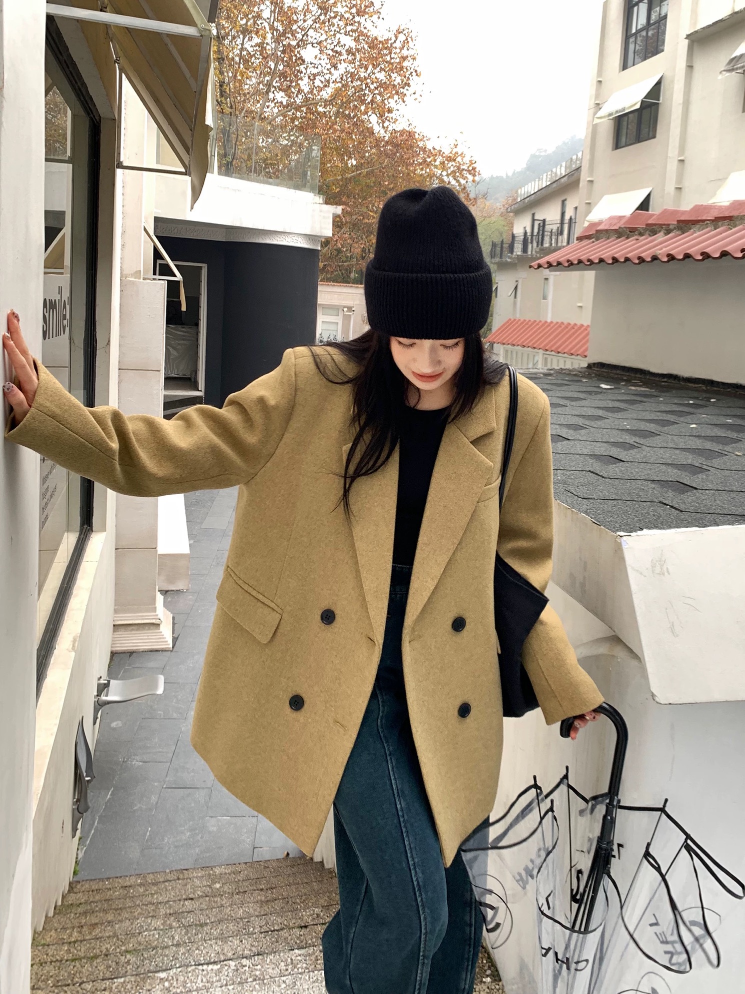 【LBMDY】2025秋冬季韩版休闲正肩西装高级感小个子双面羊毛大衣女