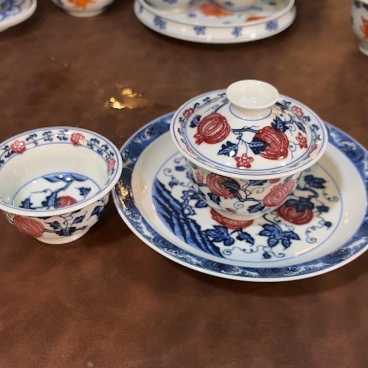 釉里红西瓜三件套装