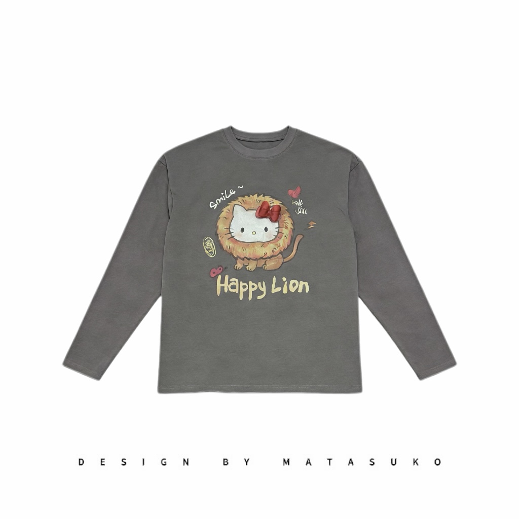 MATASUKO 小狮子 立体蝴蝶结设计 无感印花工艺 长袖圆领印花T恤