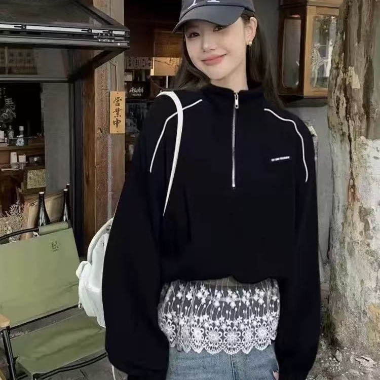 8677大码女装上衣黑色打底搭配宽松百搭洋气时尚秋季新品大码女装
