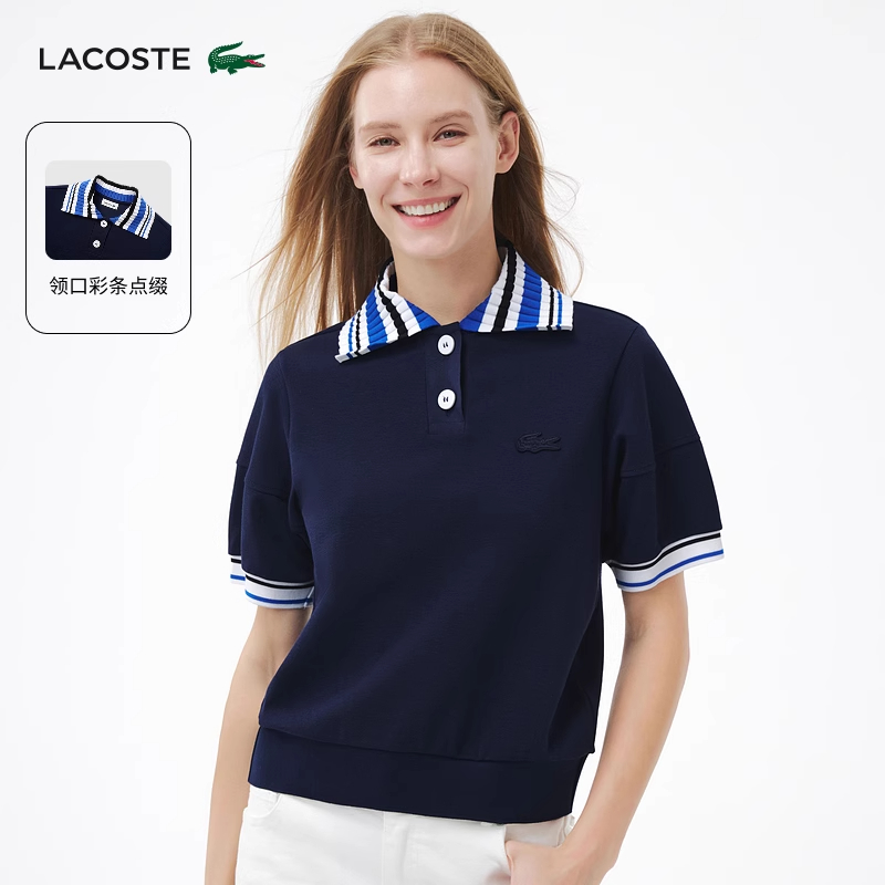 LACOSTE法国鳄鱼女装25秋季新款时尚舒适拼色短袖POLO衫|PF7211