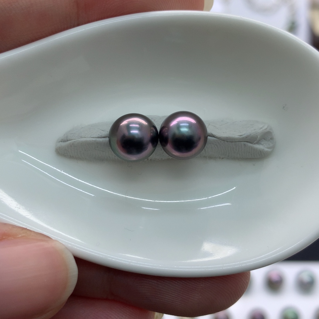 海水珍珠裸珠大溪地紫色对珠～静