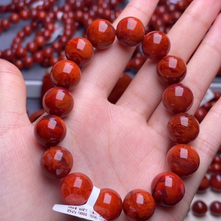 南红玛瑙未镶嵌其他13mm顶级瓦西玫红妖孽火焰纹满肉手串