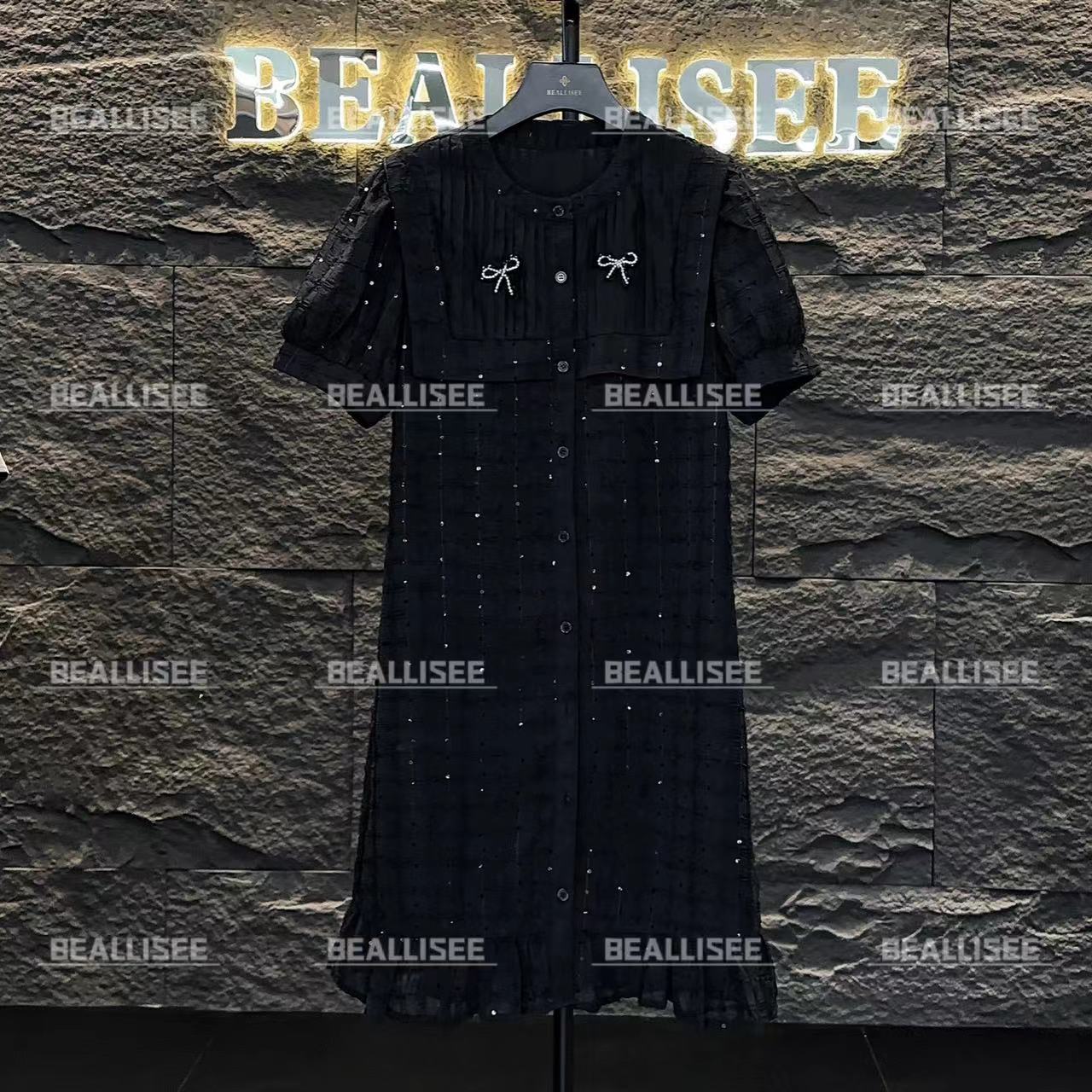 【茶茶】编码【28】夏季新款蝴蝶结满钻工艺大码女装长裙-BLS-A018