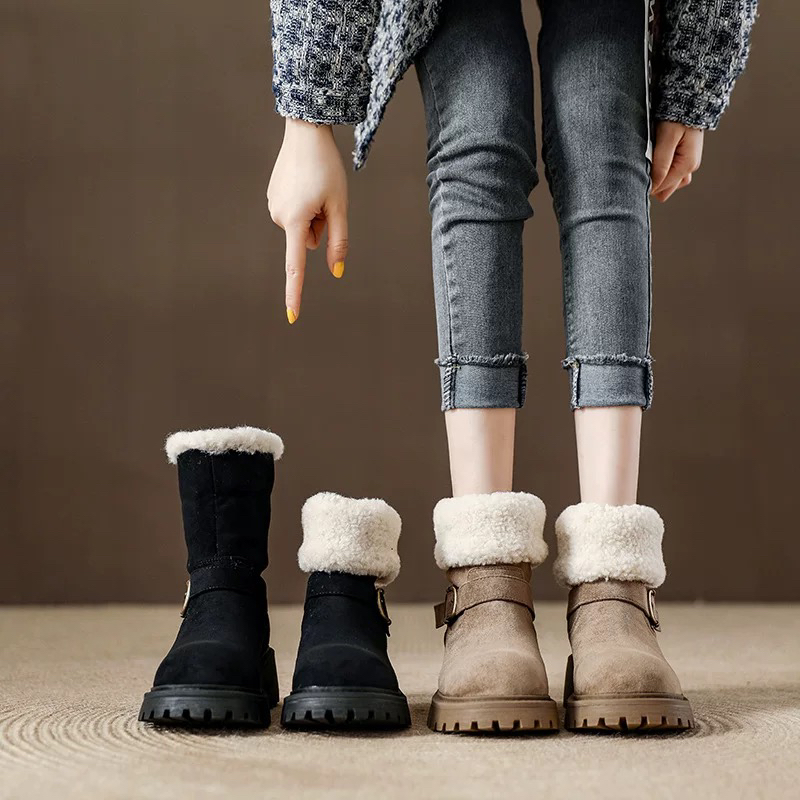 时尚厚底加绒保暖雪地靴冬季防滑短筒棉靴百搭女靴