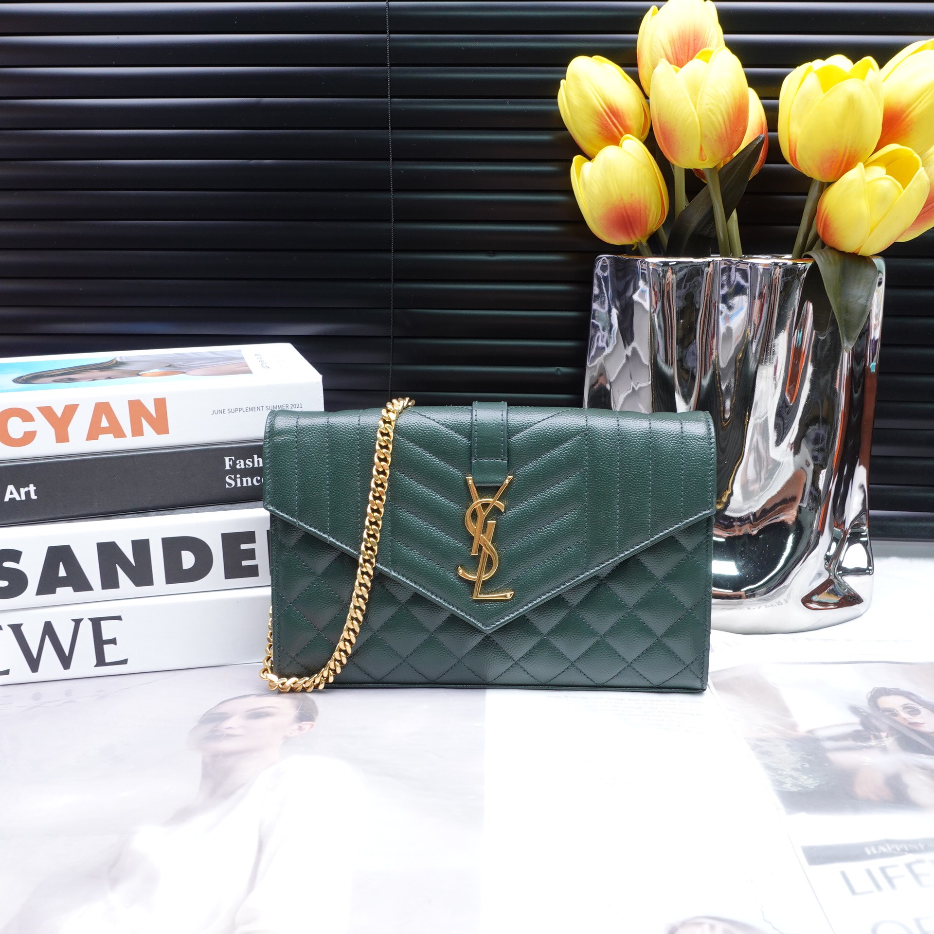 95新 YSL/圣罗兰 绿色信封包T10289294