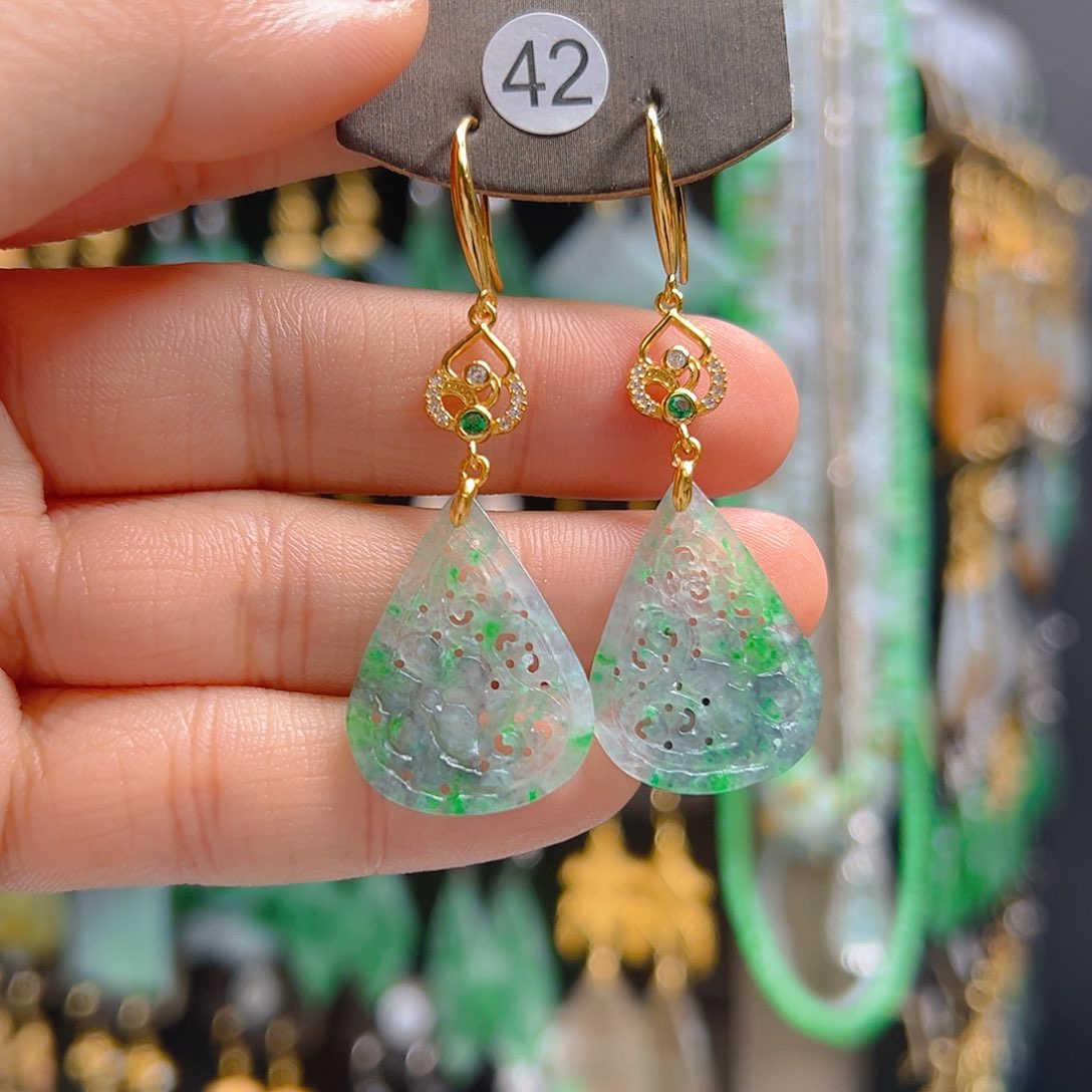 银S925镶嵌翡翠耳饰