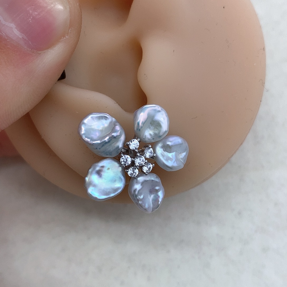 淡水珍珠耳饰银S925镶嵌