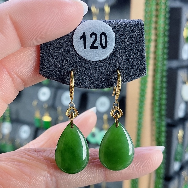 和田玉耳饰18K金镶嵌