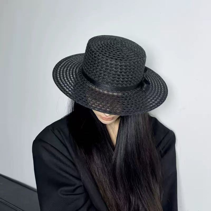 2025春夏新款大帽檐圆顶帽女高级感气质时尚显脸小透气黑色帽子潮