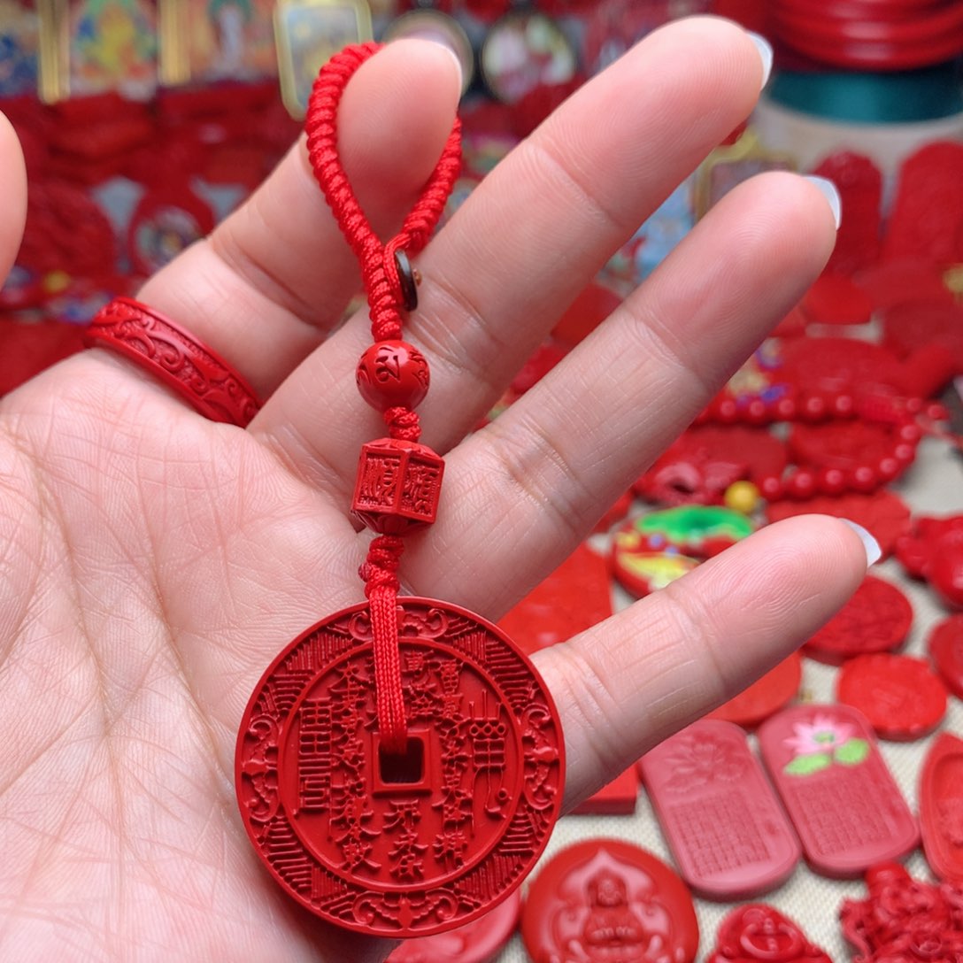 天然辰砂工艺品朱砂山花钥匙扣