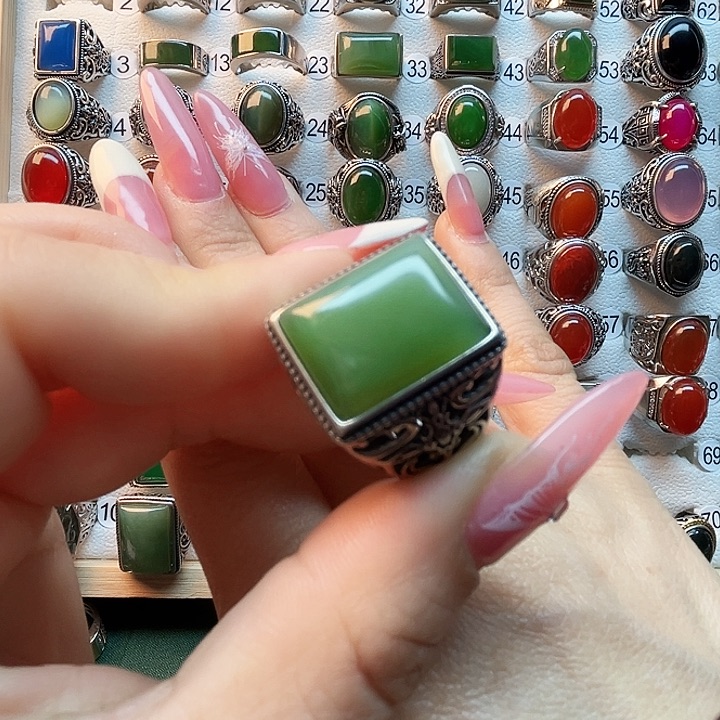 和田玉戒指银S925镶嵌