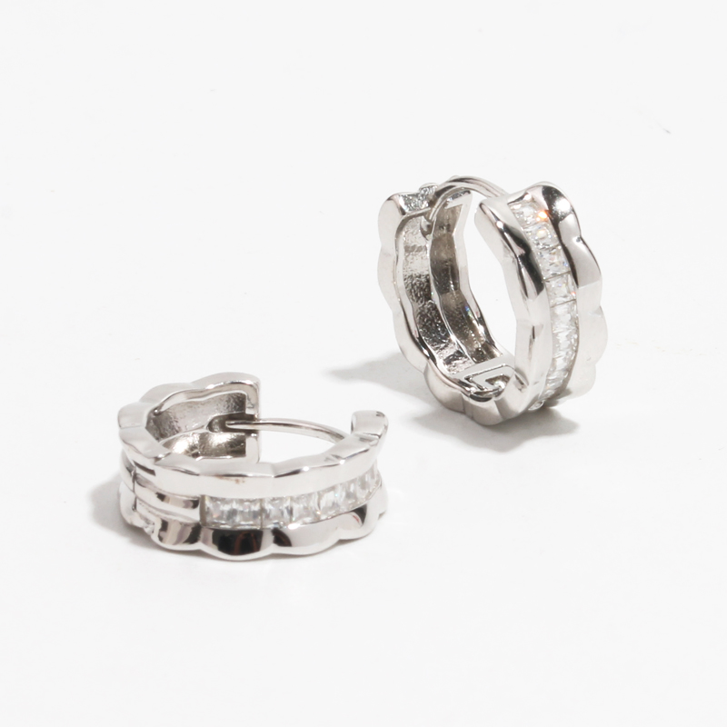 925银合成锆石耳饰 通体银褶皱镶钻耳环女高级感轻奢优雅耳圈