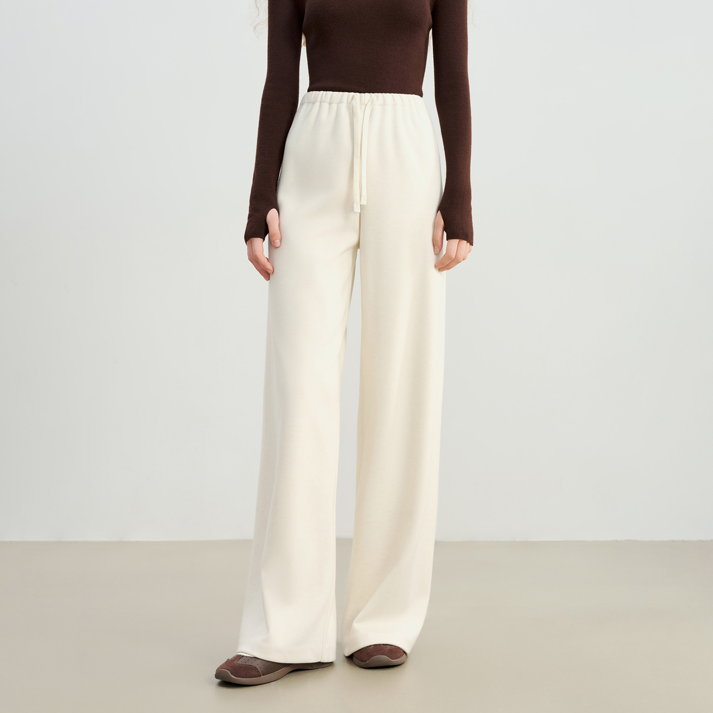 自巧小个子醋酸羊毛针织直筒拖地裤灰色垂感休闲裤长裤25ZQ94157