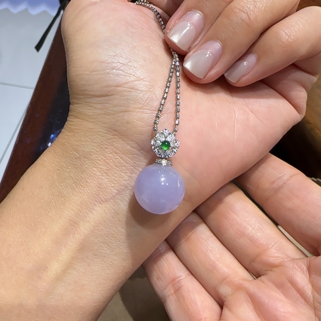 翡翠18K金镶嵌颈饰紫珠卡14