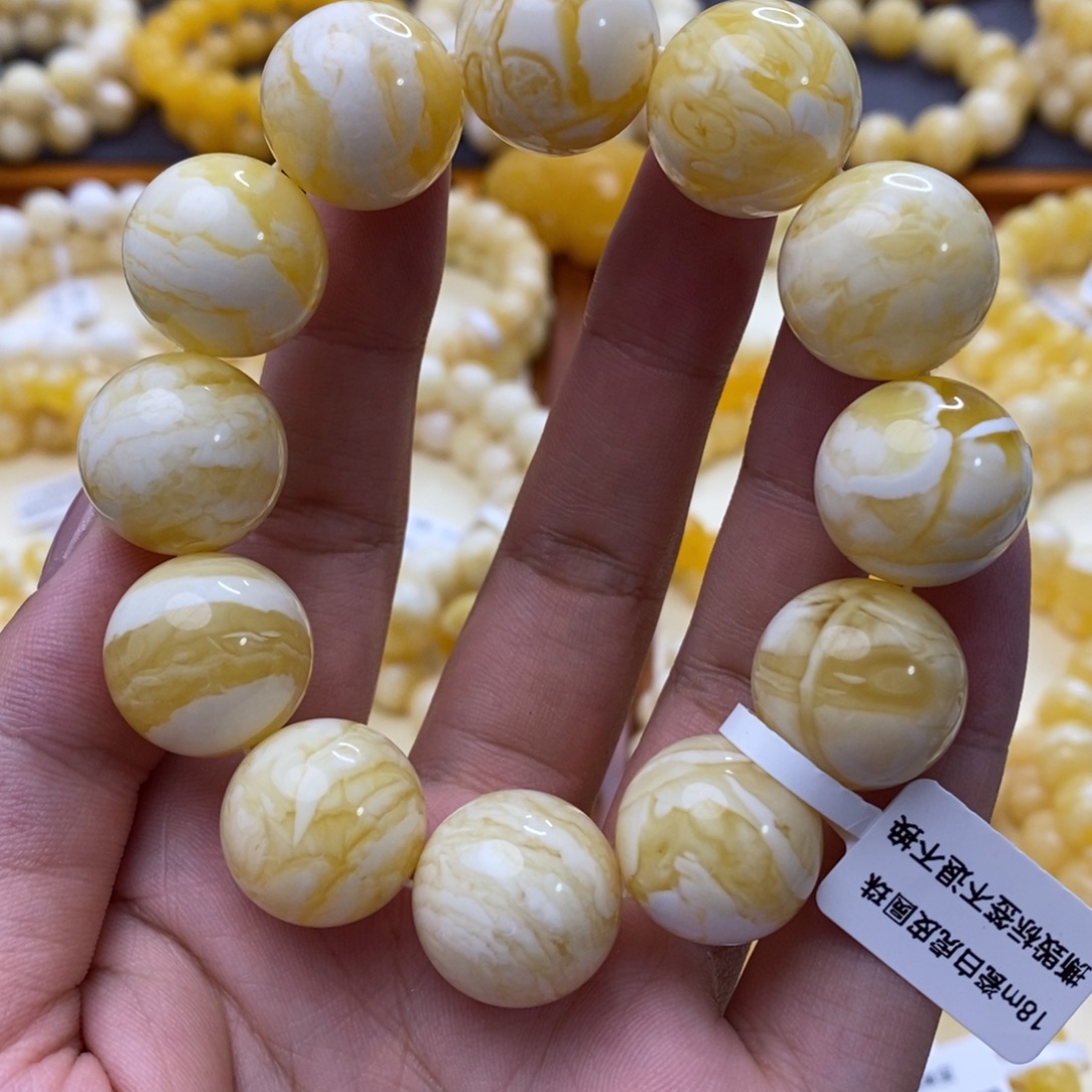 未镶嵌琥珀手链18m瓷白妖花圆珠