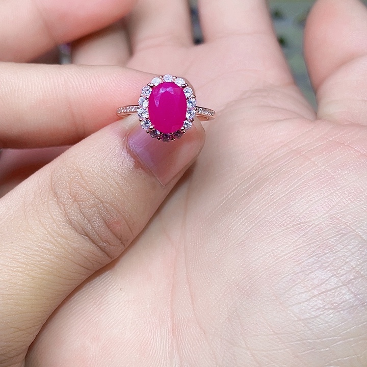 红宝石戒指银S925镶嵌