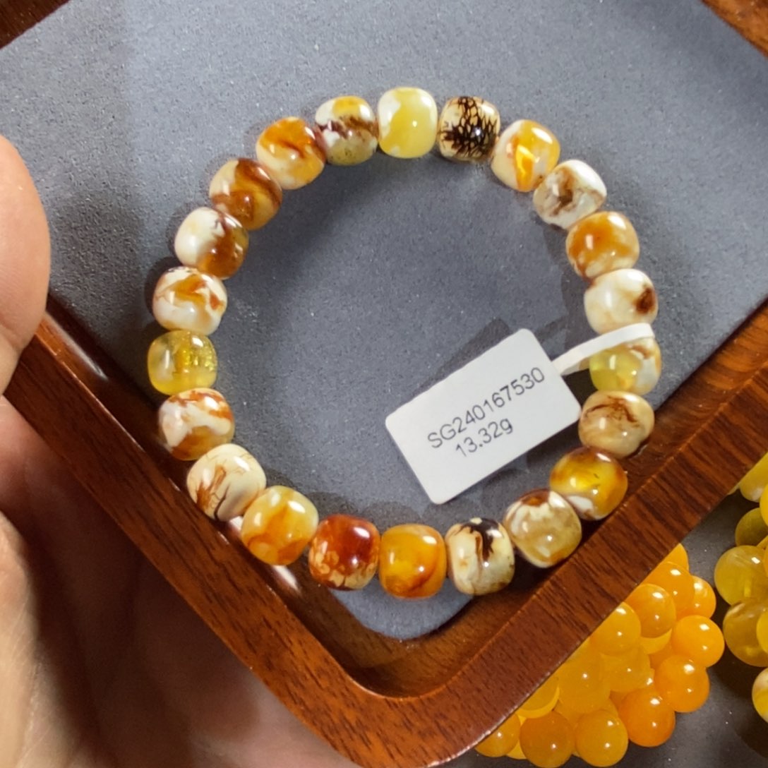 琥珀裸石未镶嵌10mm沁色老型手串