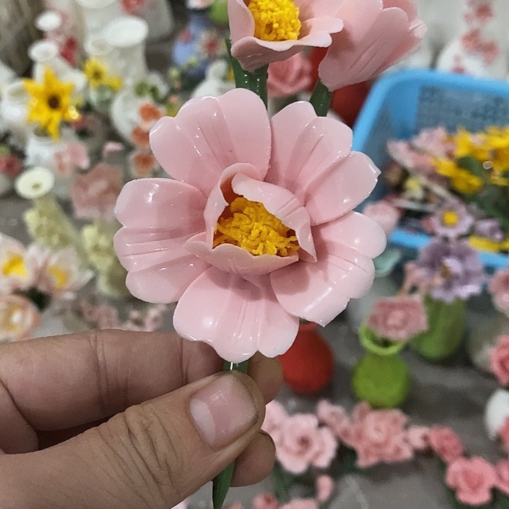 瓷片纯手工陶瓷花摆件瑕