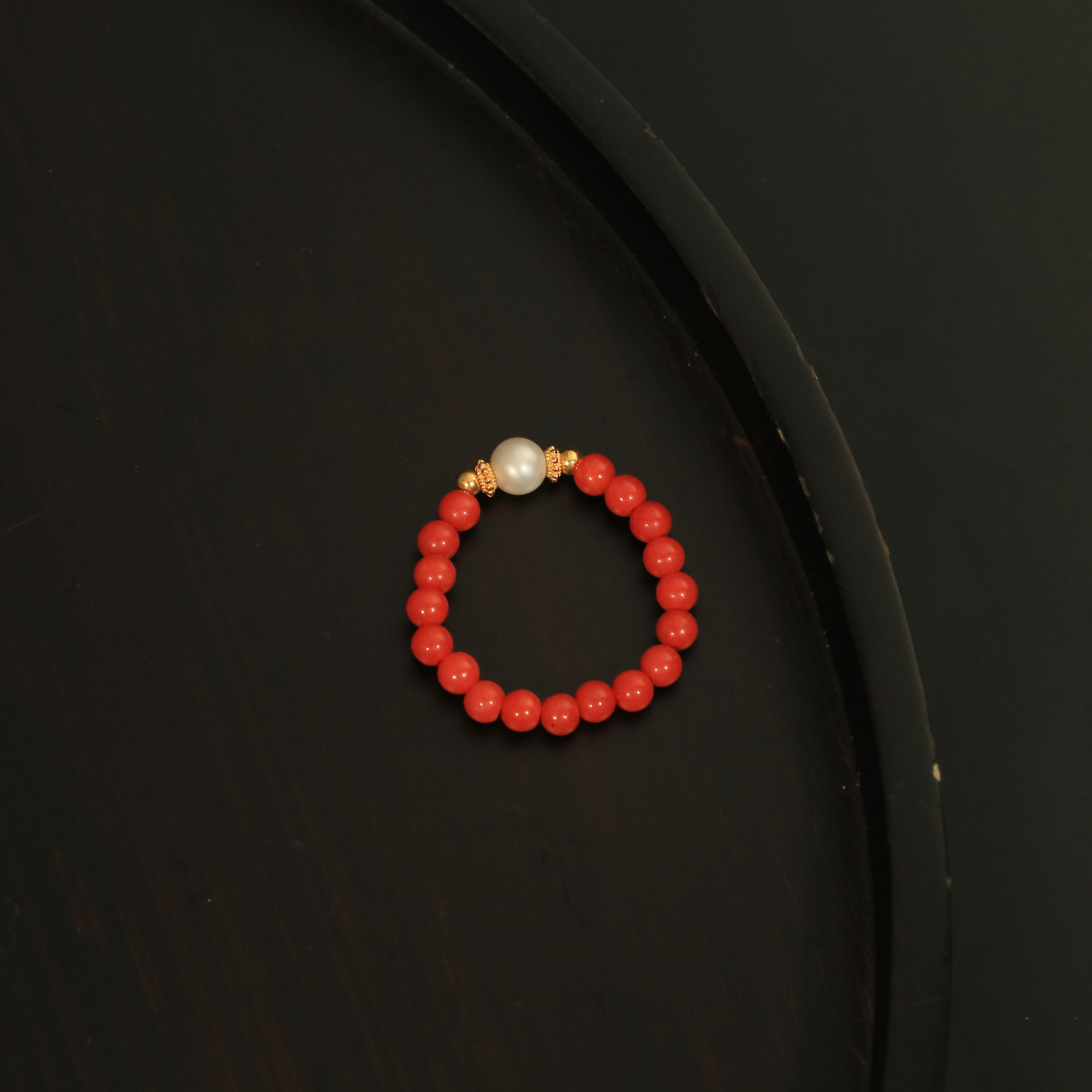 【杨杨专属】S925银红珊瑚圆珠珍珠编织戒指约 3mm SH0099BA3