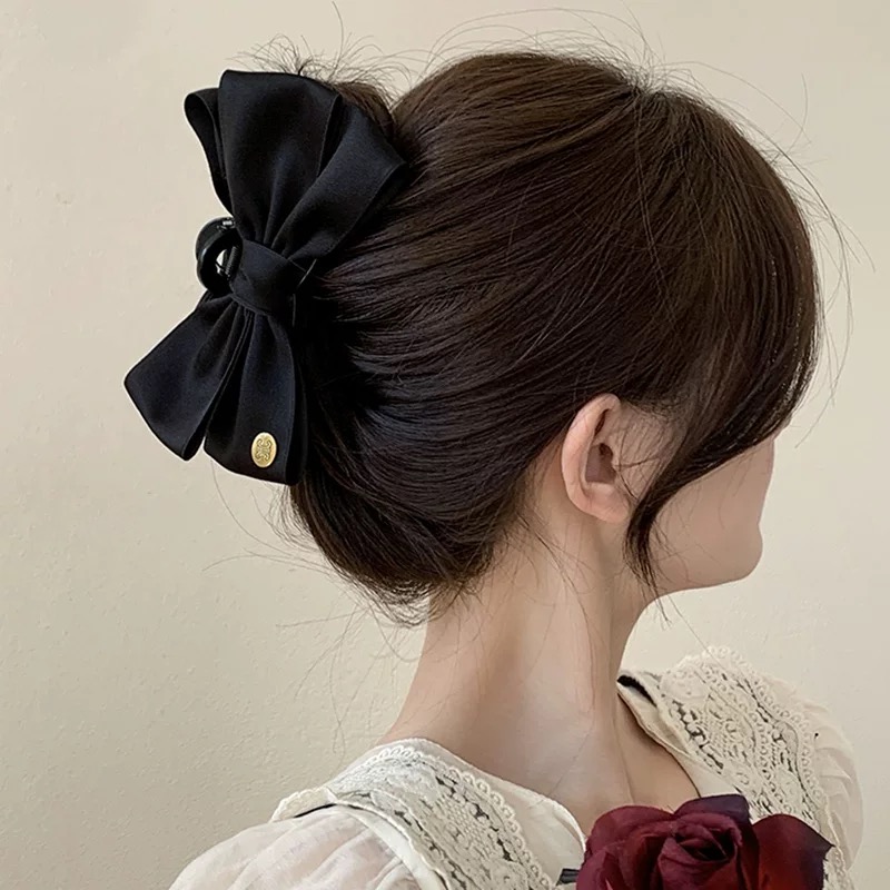 简约气质黑色蝴蝶结抓夹女头饰发夹顶夹网红新款后脑勺鲨鱼夹3217