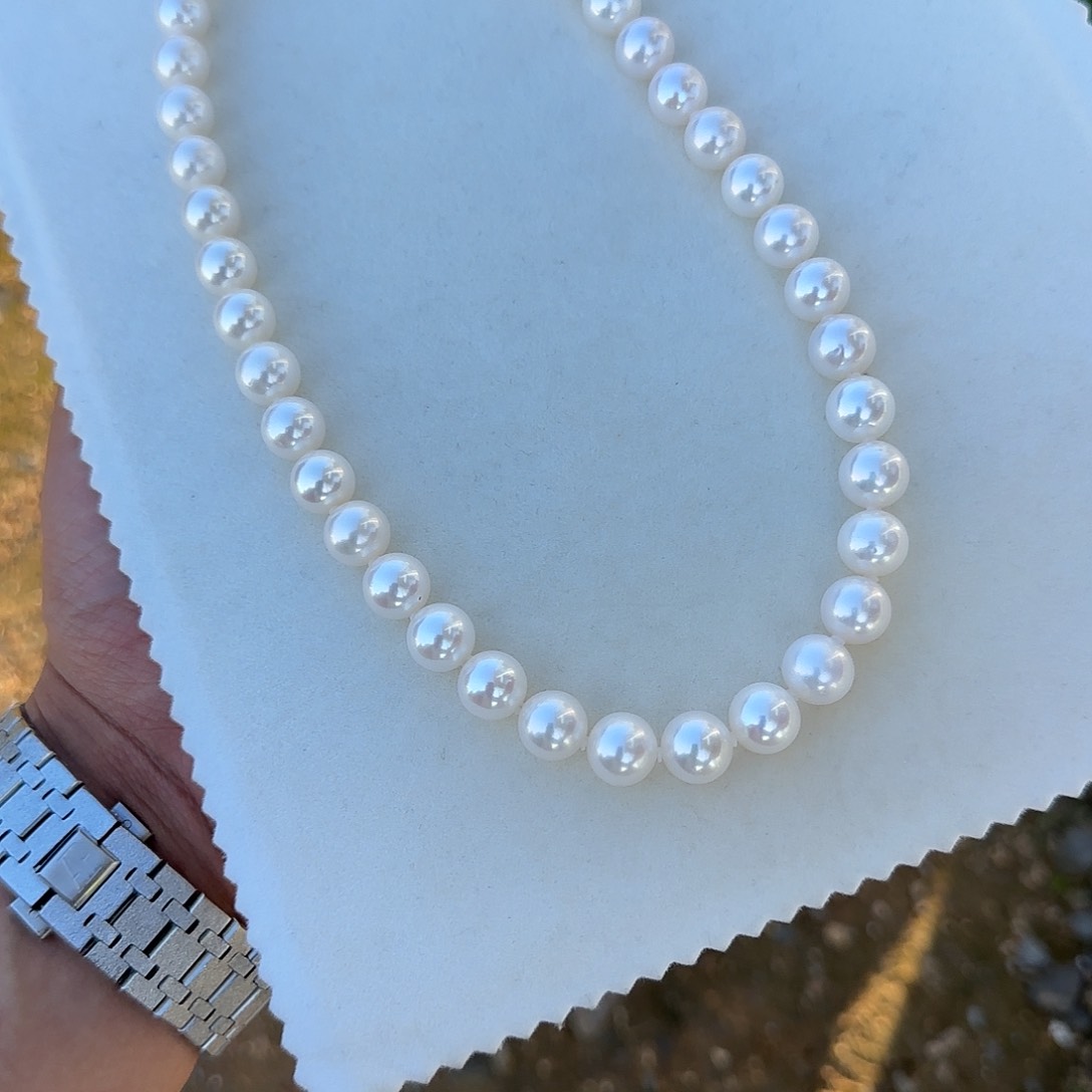 淡水珍珠银S925镶嵌颈饰10-11无核极光镜面正圆白亮