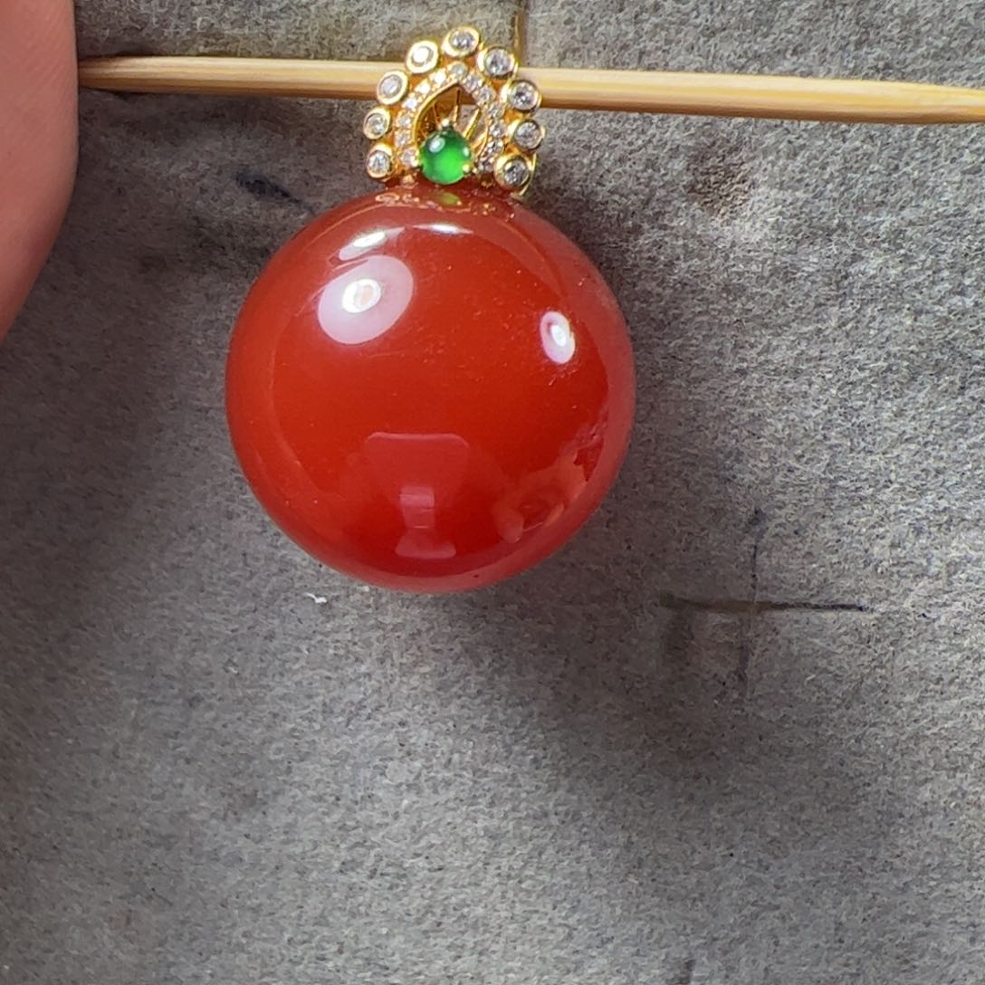 南红玛瑙锁骨珠19➕18K金镶嵌