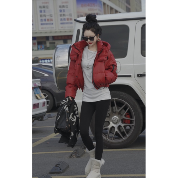 【茹哥】免洗亮面短款韩版时尚加厚保暖欧货羽绒服外套