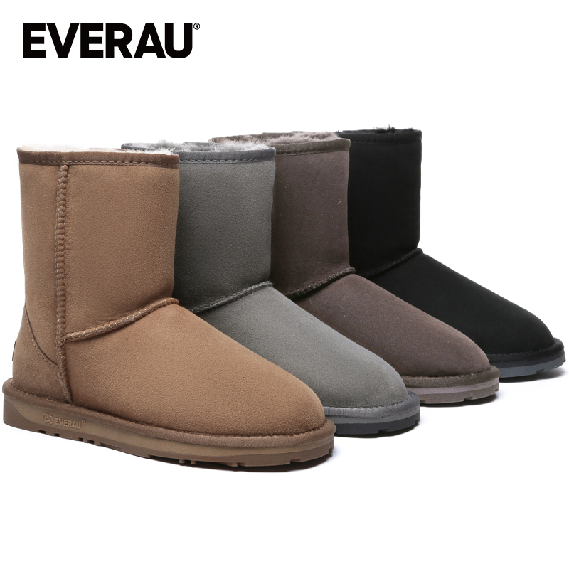 EVERAU冬季雪地靴男女同款经典中筒皮毛一体保暖平底加厚UEA3004
