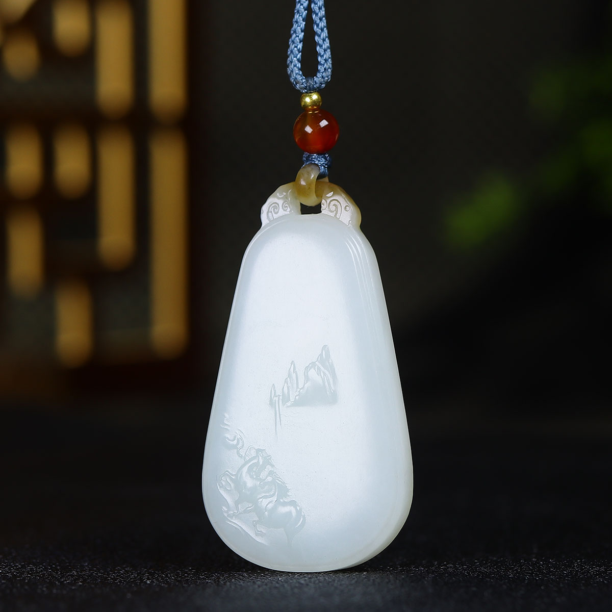 122511和田玉糖白玉瑞兽赐福挂件