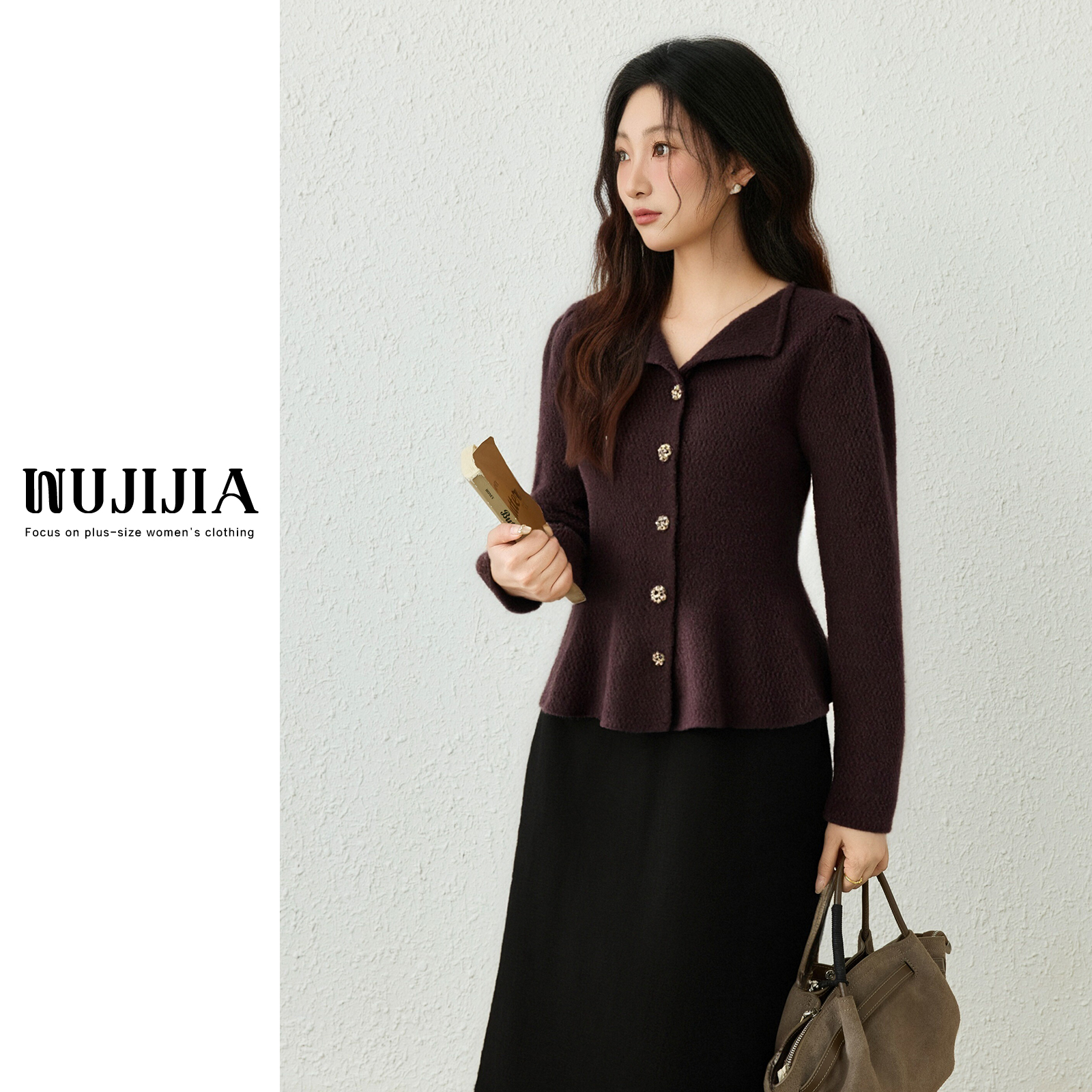 周周-五季家大码秋冬新款韩收腰针织上衣高腰半身裙套装ZL114112