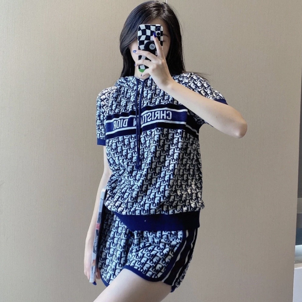 未使用 DIOR/迪奥 积分-100汤/P215765659/连帽满印短袖 S码