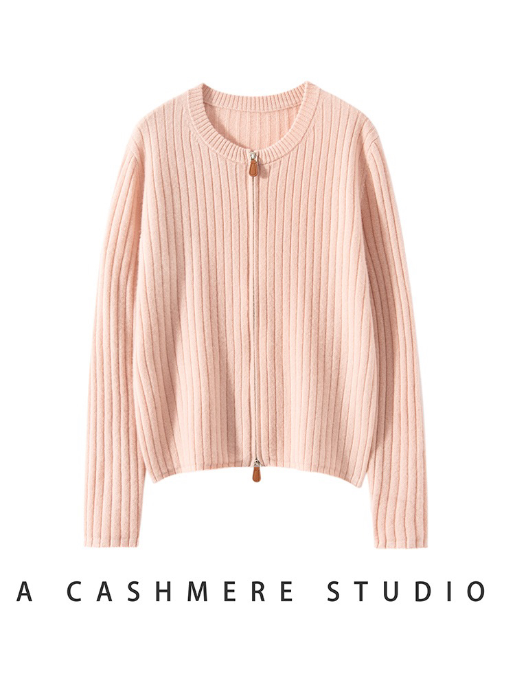 L•P同款 双头拉链100%纯山羊绒圆领开衫外套