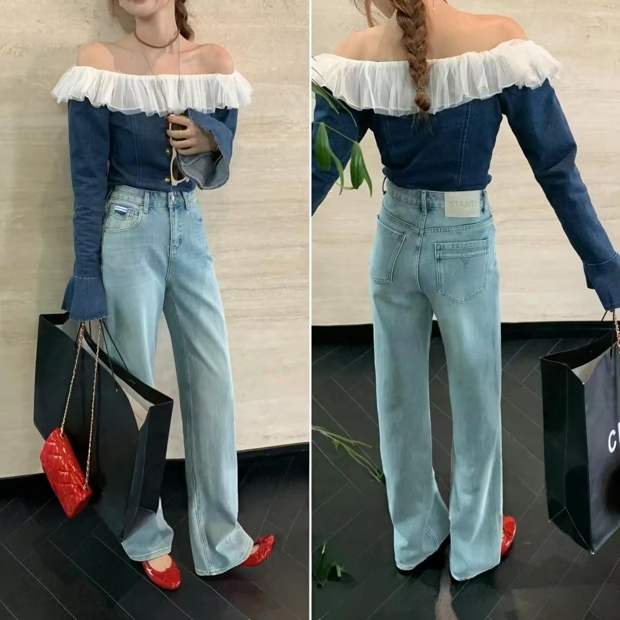 8201春夏新款高腰窄版直筒裤百搭时尚休闲宽松显瘦阔腿牛仔裤女