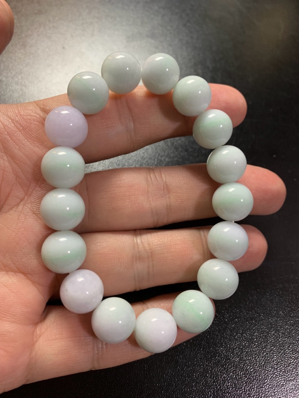 老坑细糯化淡紫手串天然翡翠A货卡12mm