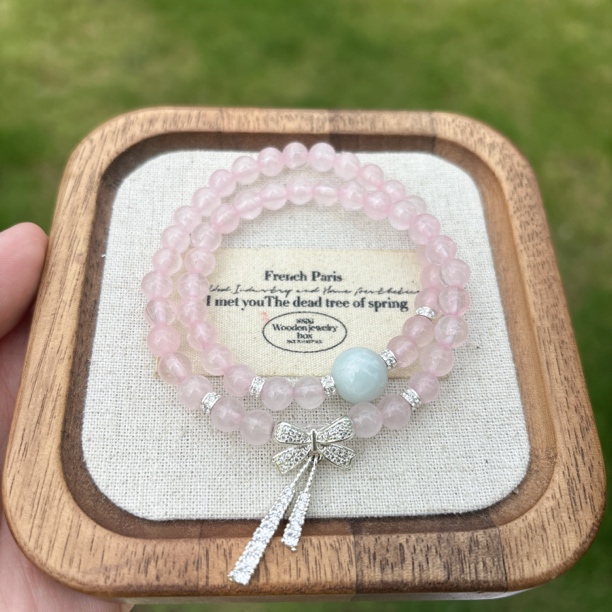 【粉水+海蓝】人见人爱|勇敢稳定|蝴蝶结款双圈手串A012S024