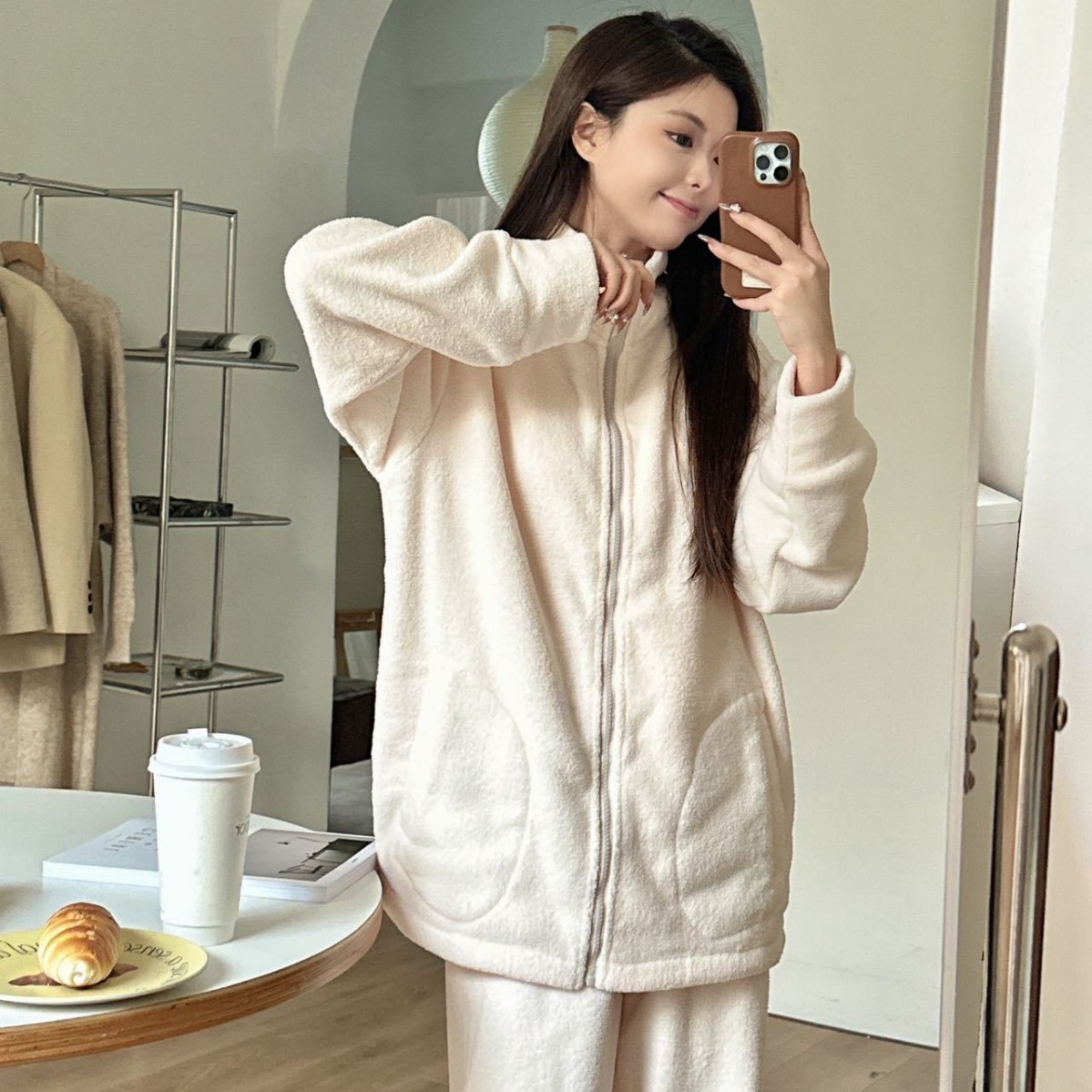 MOTIE末帖小暖炉套装毛绒家居服秋冬季宽松休闲加绒加厚男女款A