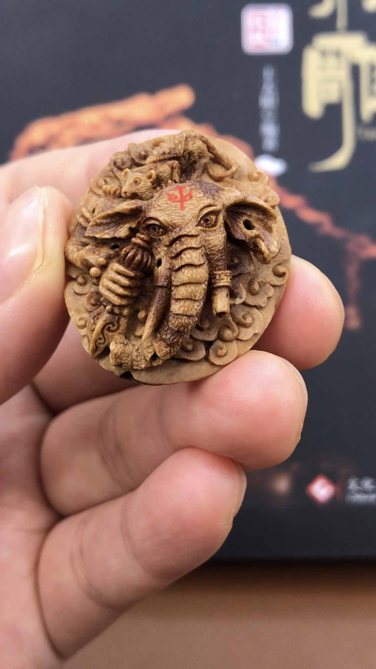 桃核雕刻象神单粒