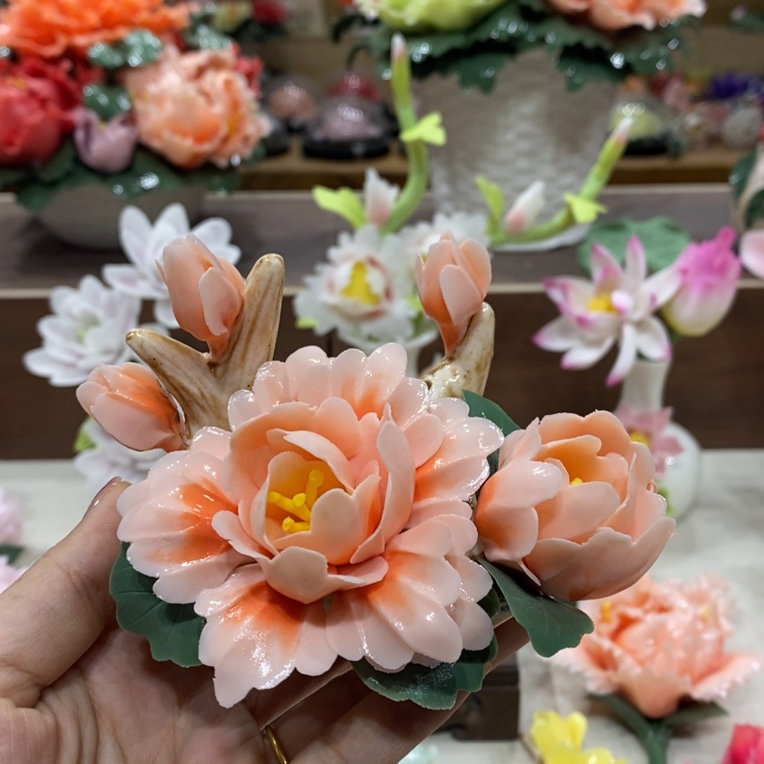 瓷片陶瓷手工花摆件