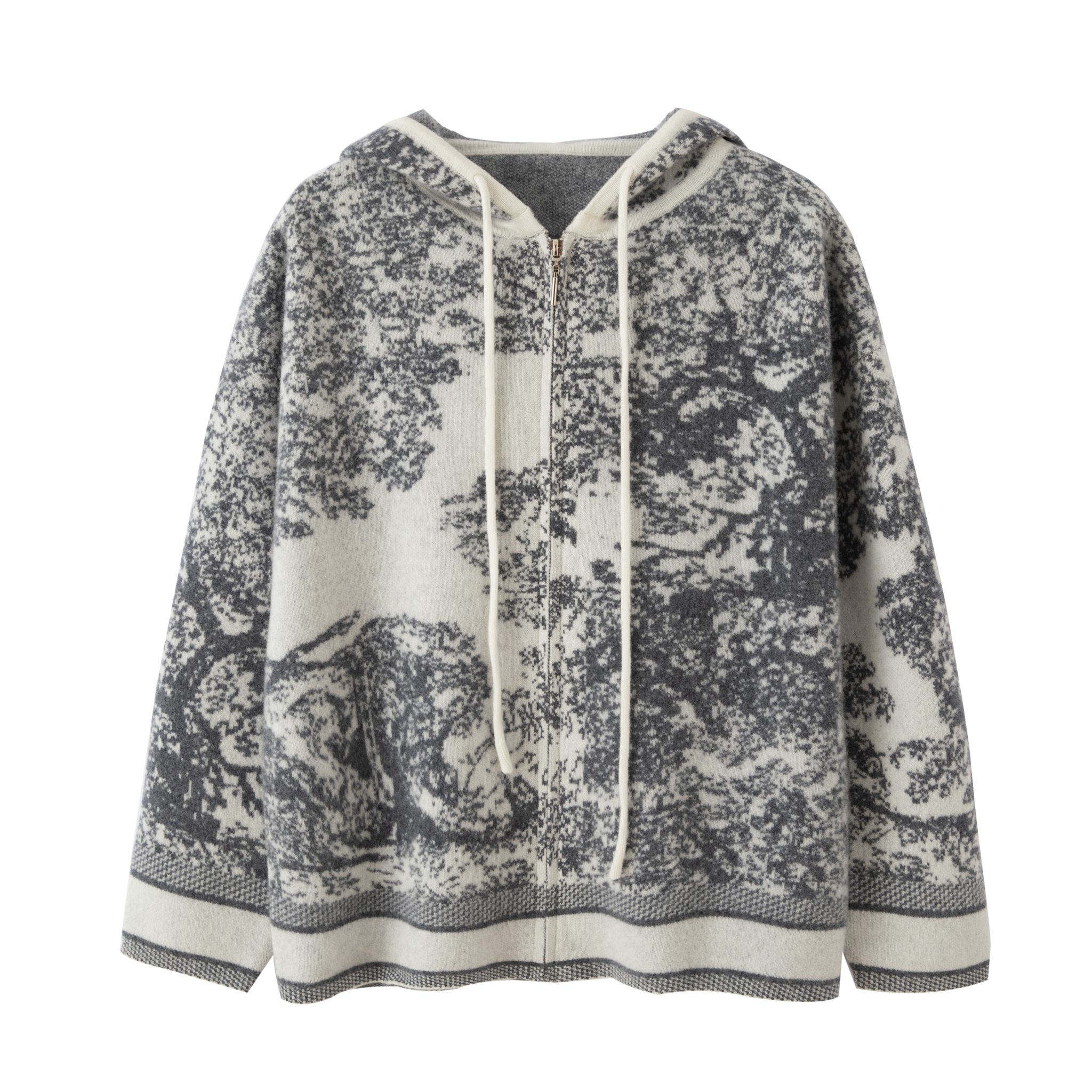 100%羊毛原版重工提花山水连帽开衫SKR2340