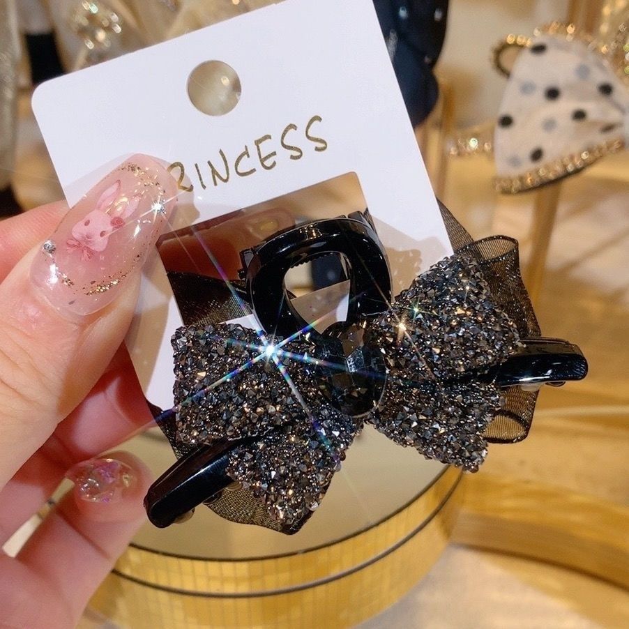 网红轻奢满钻抓夹精致气质AB面高级蝴蝶结侧边刘海夹韩版发夹