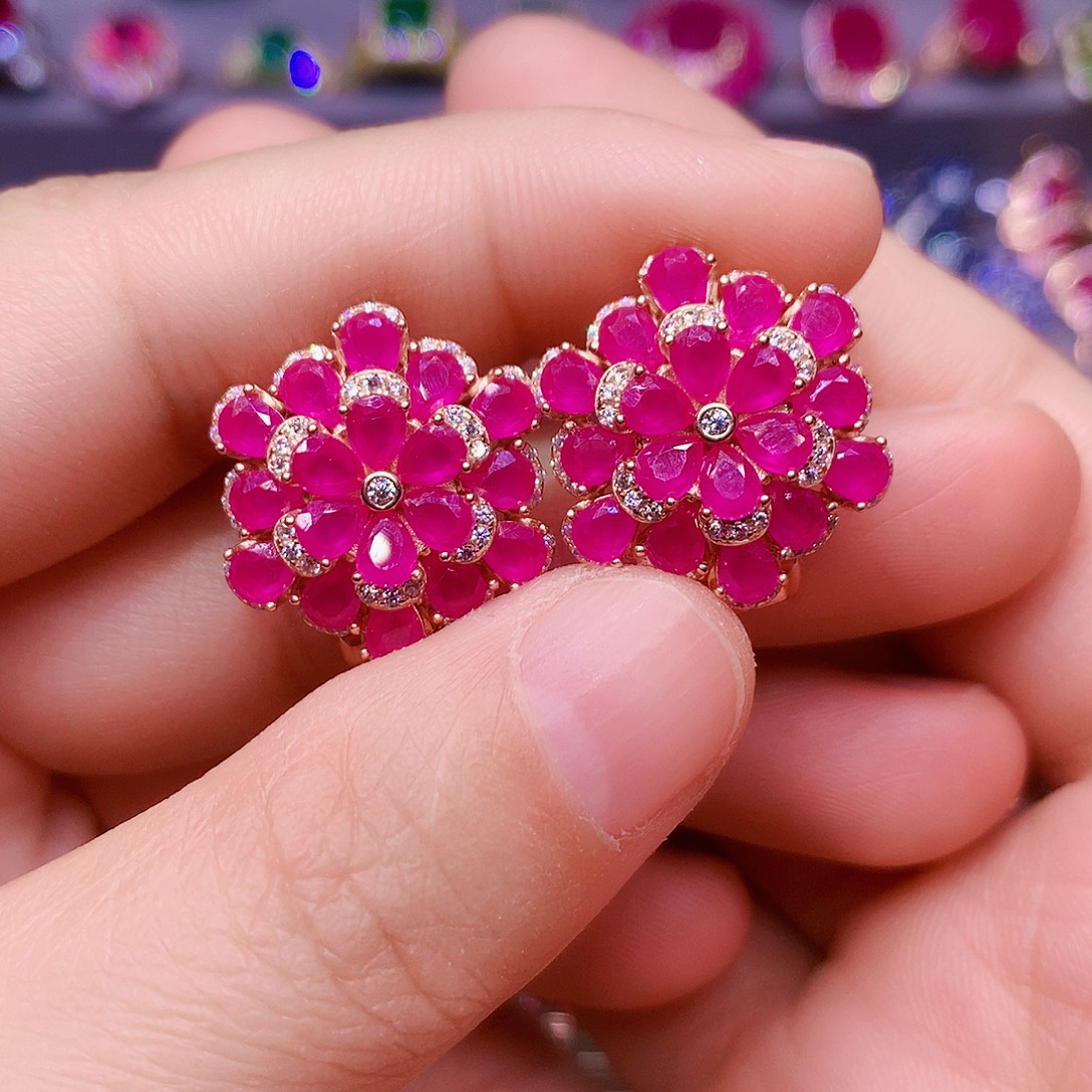 耳饰红宝石银S925镶嵌