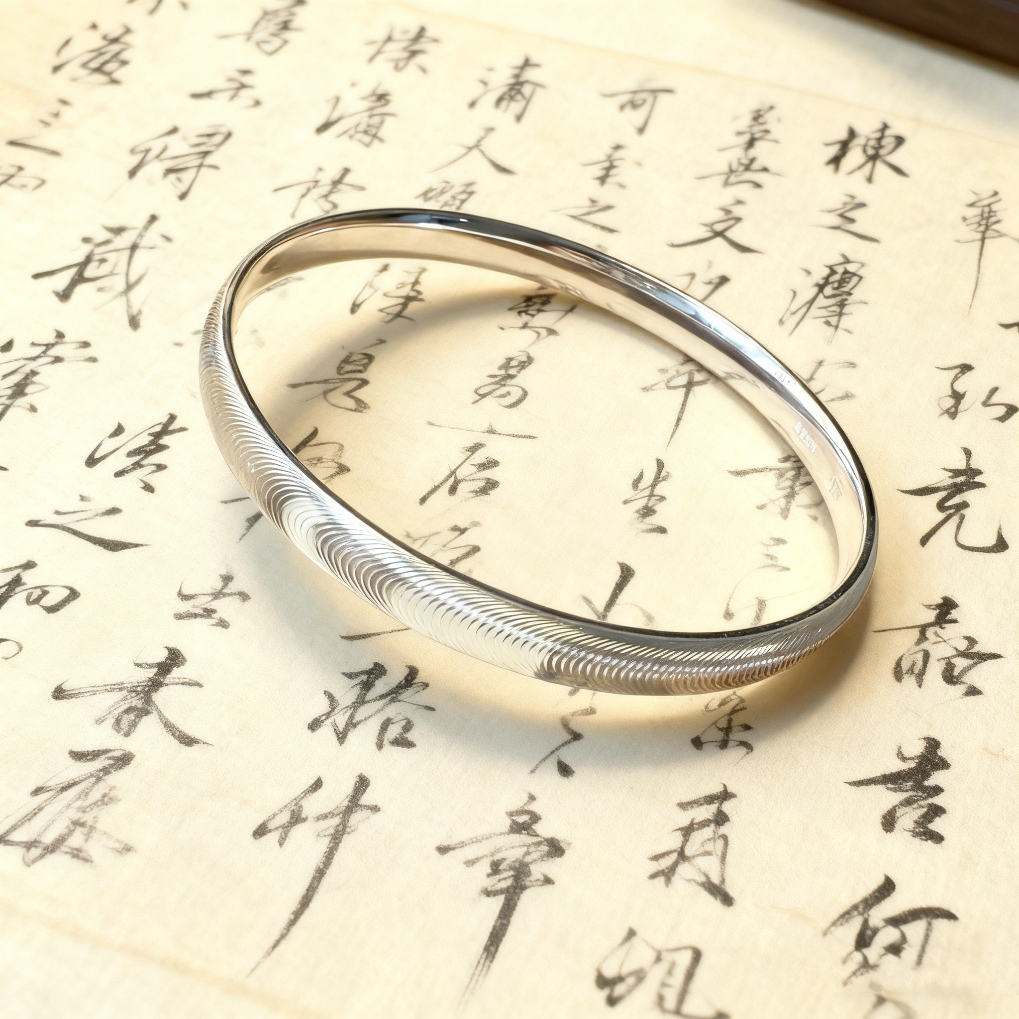 足银手镯 【猫眼手镯】足银999时尚手工百搭镯子光面小众ins设计感