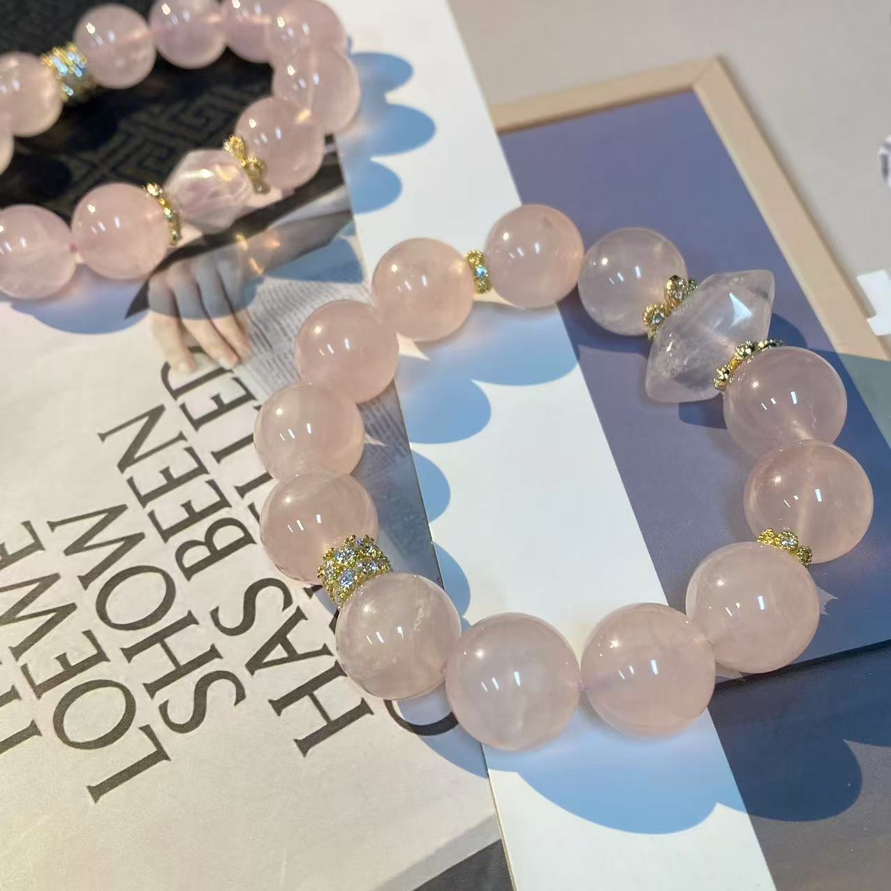 【水晶系列】14mm粉水晶大卡水晶手串，多样性发货1件
