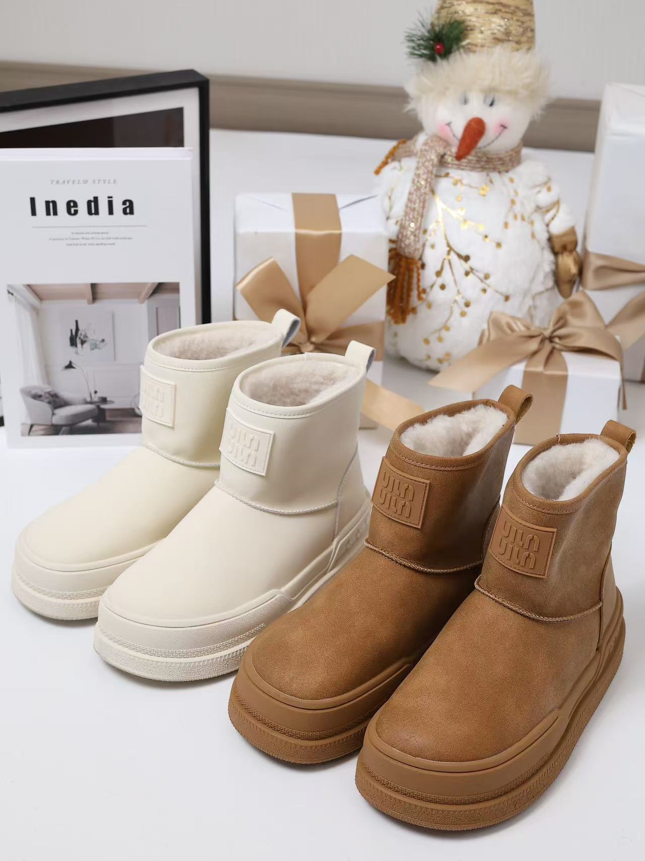 现货韩版加绒圆头保暖套筒雪地靴女2024冬季新款休闲棉靴