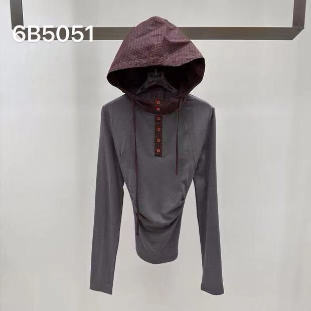 5051撞色拼接扣连帽百搭长袖打底卫衣