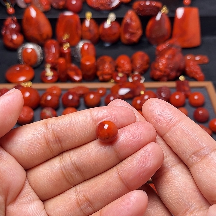 南红玛瑙未镶嵌配饰火焰纹圆珠10.5mm